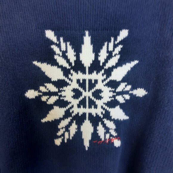 Tommy Hilfiger Navy Blue Snowflake Knit Sweater size L Christmas Holiday Party - Picture 7 of 8